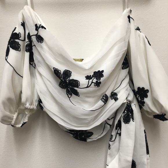 House Of Harlow X Revolve Leya Cropped Floral Embroidered Blouse Large White NEW - Picture 7 of 9